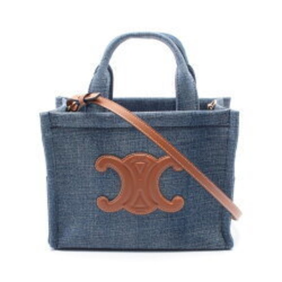 Celine Cabas Tais Tote Bag Denim Leather Navy Blue Brown - Picture 1 of 4